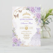 Invitation Lavender Lilac Roses Quinceañera Princesse Anniver (Debout devant)