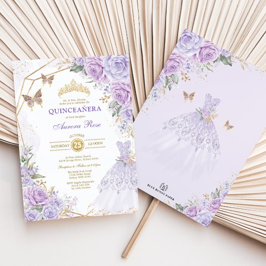 Invitation Lavender Lilac Roses Quinceañera Princesse Anniver