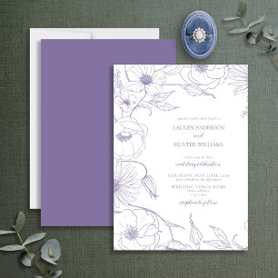 Invitation Lavender Line Art Floral Mariage