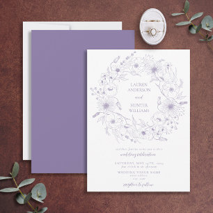 Invitation Lavender Line Art Floral Wreath Mariage