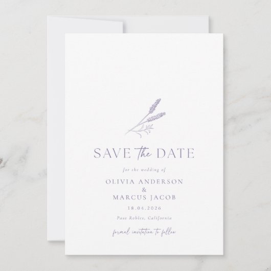 Invitation Lavender Mariage Simple Enregistrer La Date Invita (Devant)