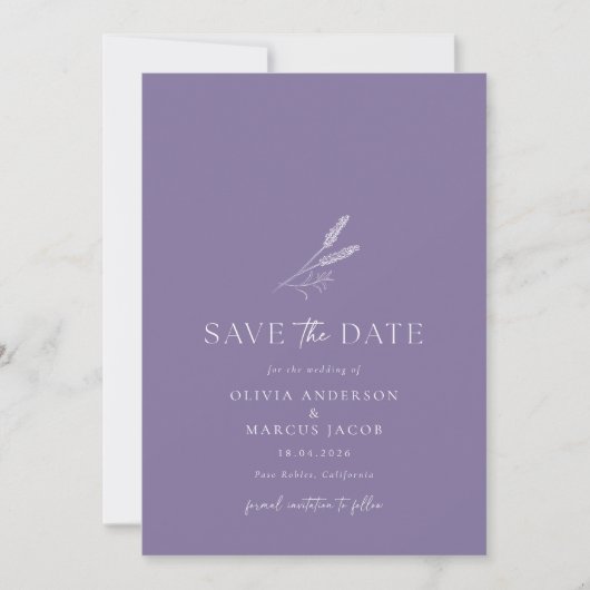 Invitation Lavender Mariage Simple Enregistrer La Date Invita (Devant)