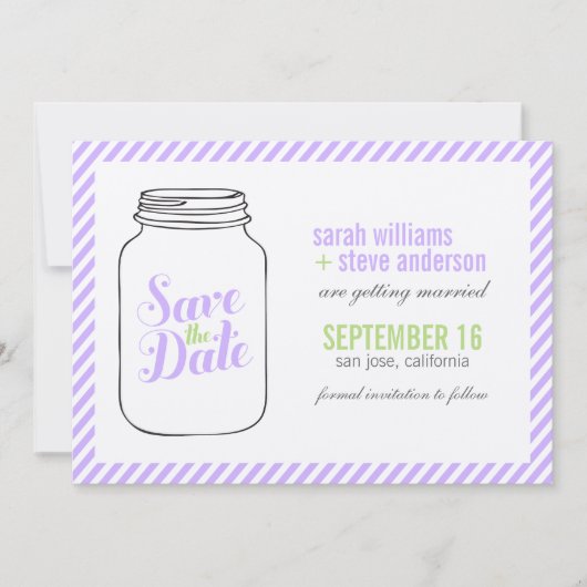 Invitation Lavender Mason Jar Monogramme Enregistrer La Date (Devant)