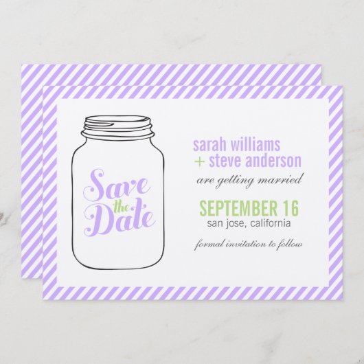 Invitation Lavender Mason Jar Monogramme Enregistrer La Date (Devant / Derrière)