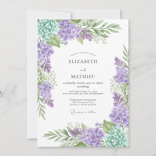 Invitation Lavender Mint Delicate Spring Wedding (Devant)