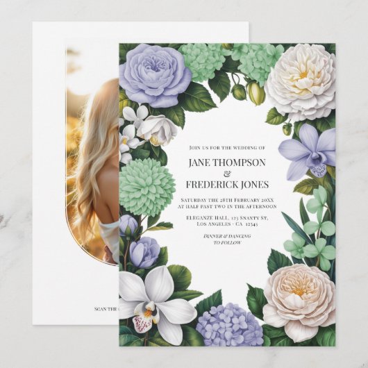 Invitation Lavender, Mint Green & White Floral Wedding (Devant / Derrière)
