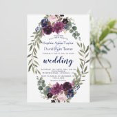 Invitation Lavender Navy Blue Floral Bloom Mariage (Debout devant)