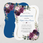 Invitation Lavender Navy Gold Floral Bloom 18e anniversaire (Devant / Derrière)