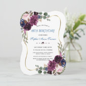 Invitation Lavender Navy Gold Floral Bloom 18e anniversaire (Debout devant)