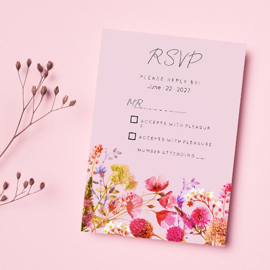 Invitation Lavender Orange Pink Yellow Summer Floral RSVP 