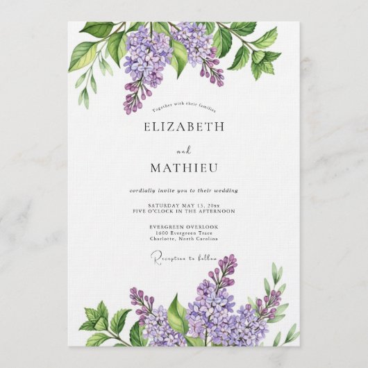 Invitation Lavender Painterly Botanical Wedding (Devant)