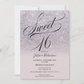 Invitation Lavender parties scintillant ombre chic script vio (Devant)
