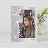 Invitation Lavender parties scintillant ombre script 4 photos (Debout devant)