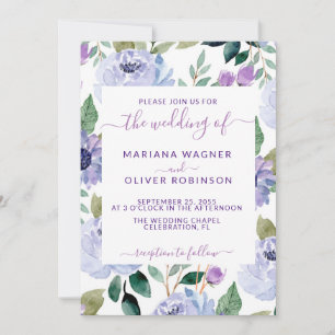 Invitation Lavender Periwinkle Floral Élégant Script