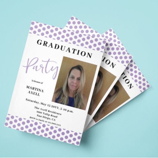 Invitation Lavender Photo Pois Graduation Party