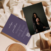 Invitation Lavender Photo Script Monogramme QR Code Mariage