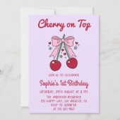 Invitation Lavender Pink Bow Cherry on Top 1st Birthday (Devant)
