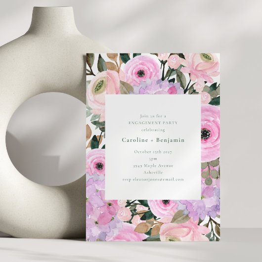 Invitation Lavender Pink Floral Watercolor Engagement Party