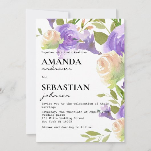 Invitation Lavender pink mint green floral botanical wedding  (Devant)