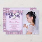 Invitation Lavender Pink Photo Première communion (Devant / Derrière)