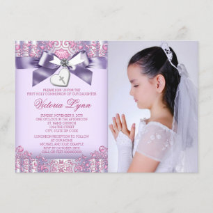 Invitation Lavender Pink Photo Première communion