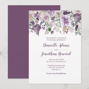Invitation Lavender Plum Purple Crème Floral Bouquet Mariage