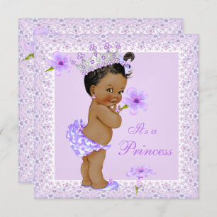 Invitation Lavender Princess Baby shower Afro-Américain