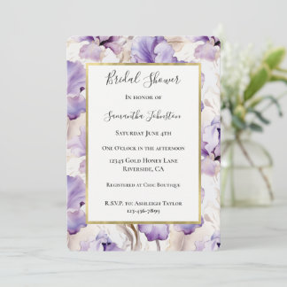 Invitation Lavender Purple Cream Iris Flowers Bridal Shower