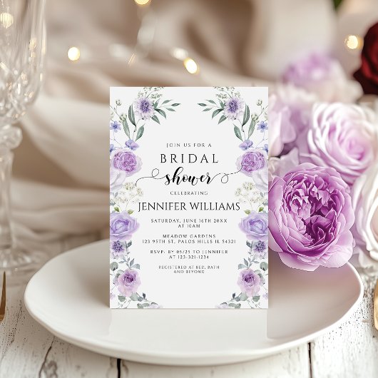 Invitation Lavender Purple Flower Boho Wreath Bridal Shower