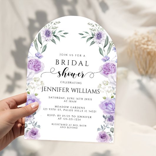 Invitation Lavender Purple Flower Boho Wreath Bridal Shower