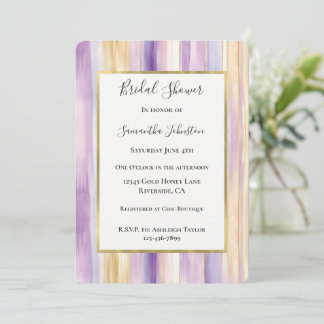 Invitation Lavender Purple Gold Stripes Bridal Shower