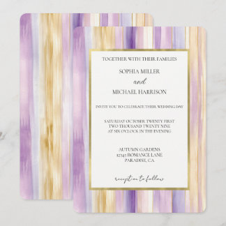 Invitation Lavender Purple Gold Stripes Wedding