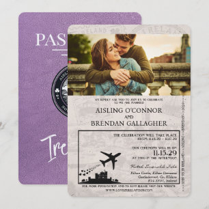 Invitation Lavender Purple Irlande Mariage de passeport