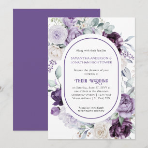 Invitation Lavender Purple Peonies Mariage frontière ovale
