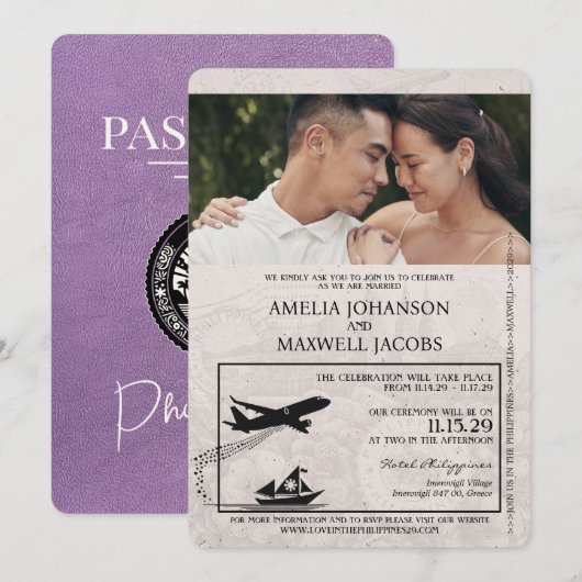 Invitation Lavender Purple Philippines Mariage de passeport (Devant / Derrière)