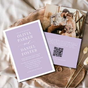 Invitation Lavender Purple QR Code photo minimaliste Mariage