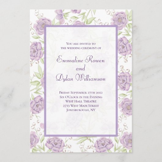 Invitation Lavender Purple Rose Wedding (Devant)