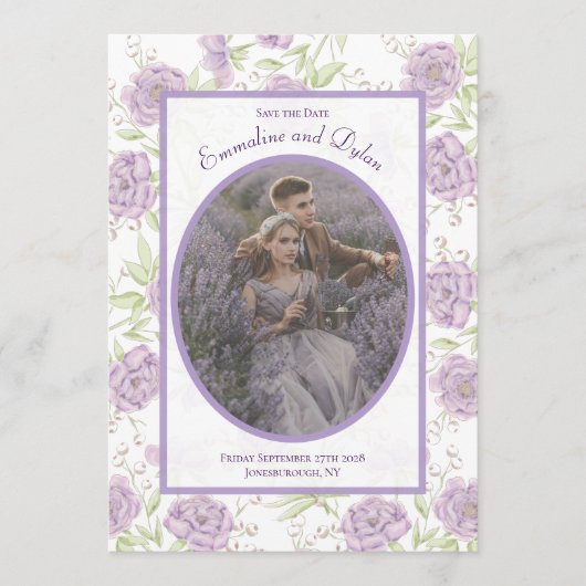 Invitation Lavender Purple Rose Wedding Save the Date (Devant)
