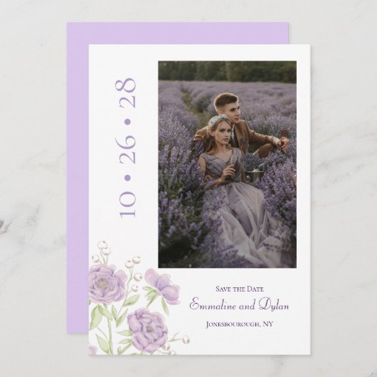 Invitation Lavender Purple Rose Wedding Save the Date (Devant / Derrière)