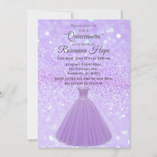 Invitation Lavender Quinceanera (Devant)