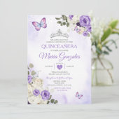 Invitation Lavender Quinceañera Crown 15 Anos Butterfly (Debout devant)