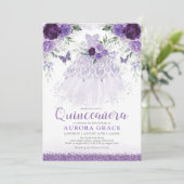 Invitation Lavender Quinceañera Princess Robe Papillons (Debout devant)
