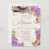 Invitation Lavender Quinceanera violet Rose Charro Ouest (Devant)