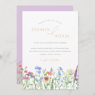 Invitation Lavender Red Poppies Bluebells Mariage Fleur sauva
