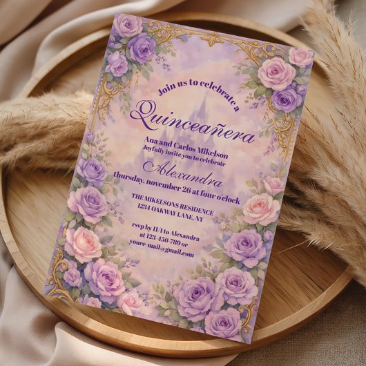 Invitation Lavender Rose Gold Garden Quinceañera