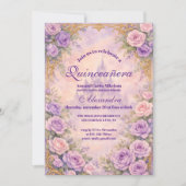 Invitation Lavender Rose Gold Garden Quinceañera (Devant)