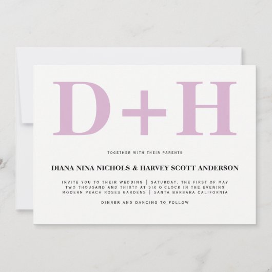 Invitation Lavender rose initiales mariage de typographie en (Devant)