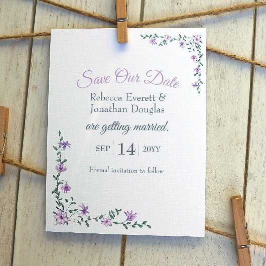 Invitation Lavender Rose Vines Mariage Enregistrer notre date