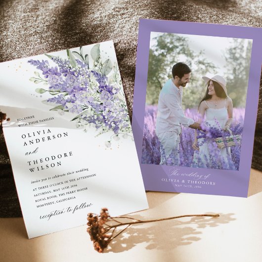 Invitation Lavender & Sage Green Floral Photo Wedding