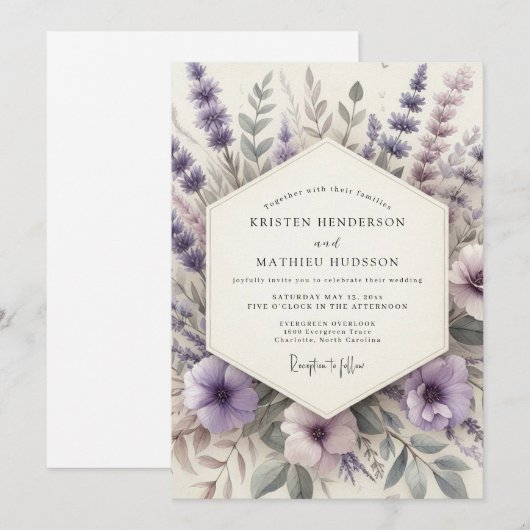 Invitation Lavender Serene Meadow Wedding (Devant / Derrière)